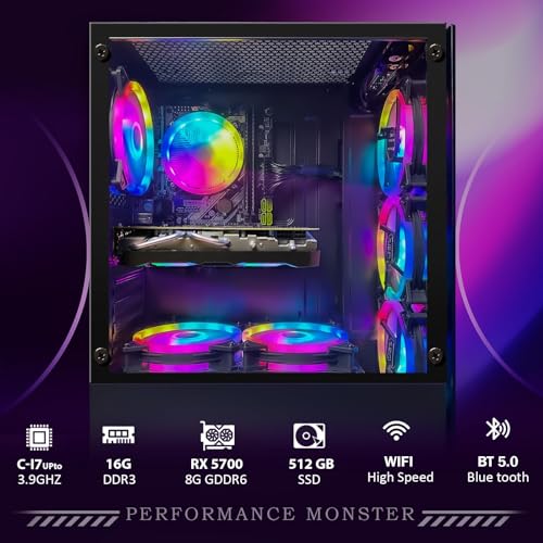 Gaming Desktop PC, Radeon RX 580 8G, Intel Core i7, 16G DDR3, 1T SSD, WiFi, RGB Fan V668