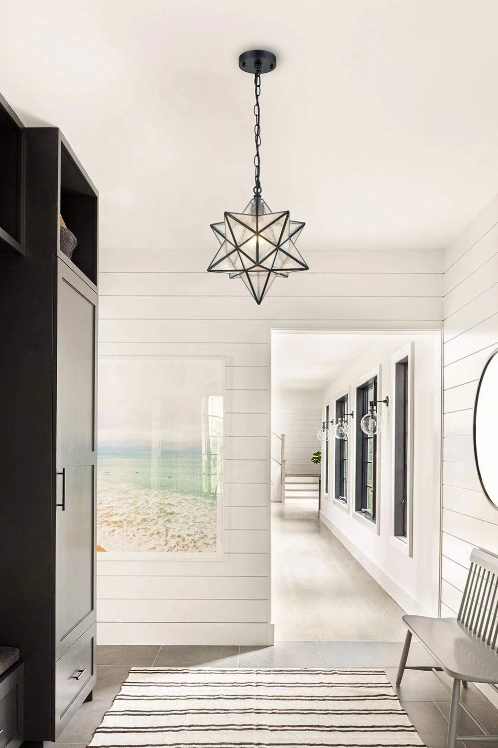 Moravian Star 14" Pendant Light with Seeded Glass and Hanging Chain T2678