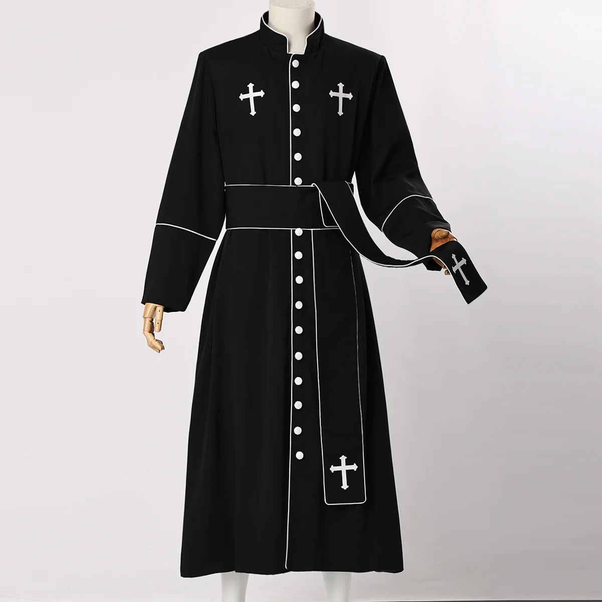Men's Priest Cassock Pastor Robe with Belt Q210