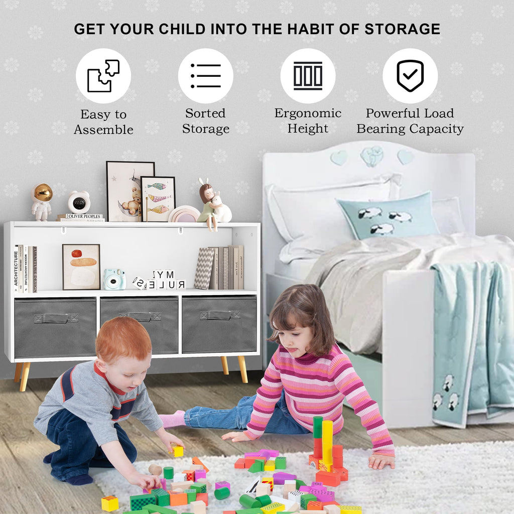 Kids Toy Storage Cabinet with Collapsible Fabric Drawers X806