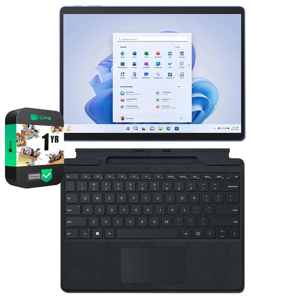 Microsoft QIL-00035 Surface Pro 9 13" Touch Tablet, Intel i7, 16GB/256GB, Sapphire Bundle with Microsoft Surface Pro Signature Mechanical Keyboard, Black and 1 Year Extended Warranty