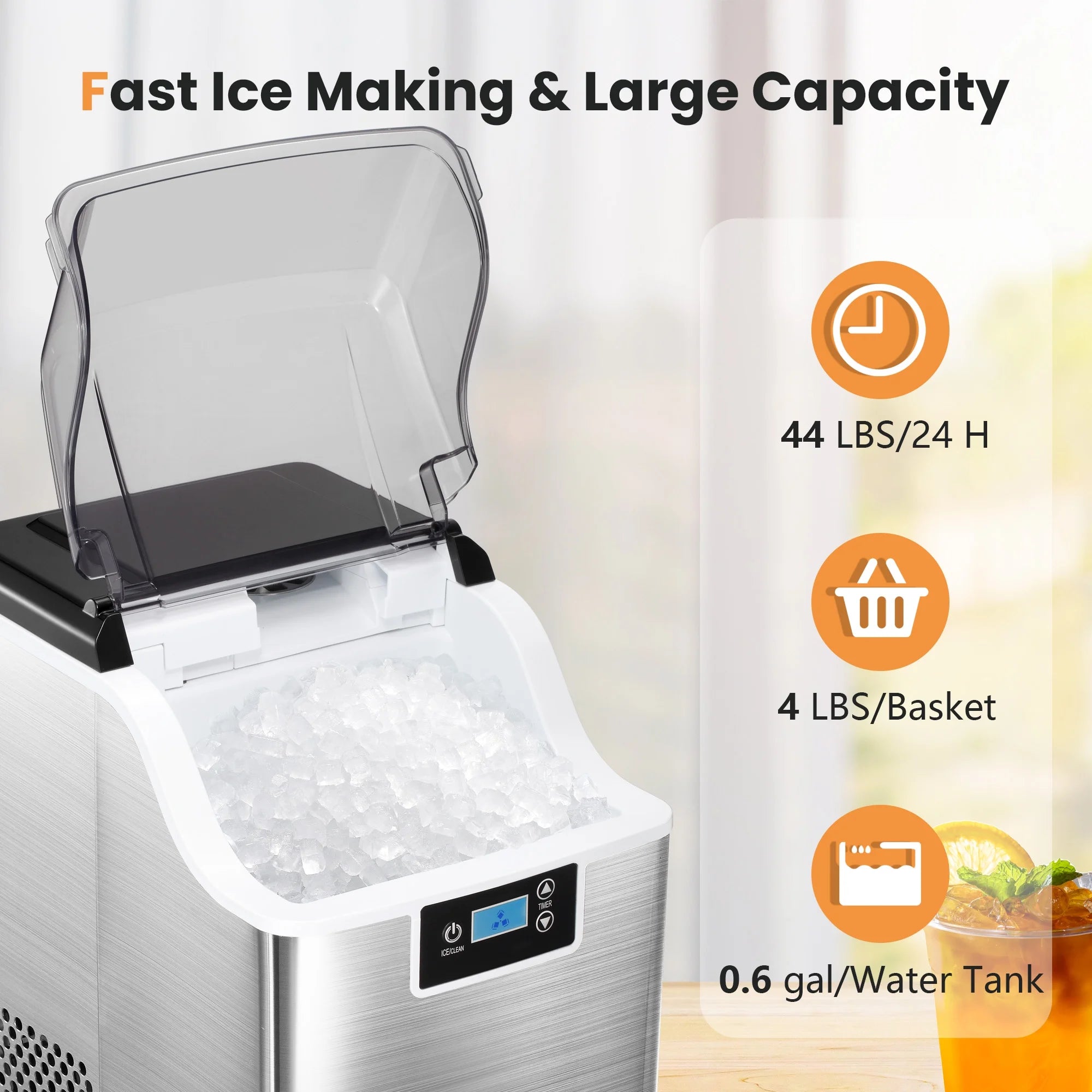 Countertop Ice Maker, Nugget Chewable Soft Ice, 44 lbs/24 H, Auto-Cleaning R74198