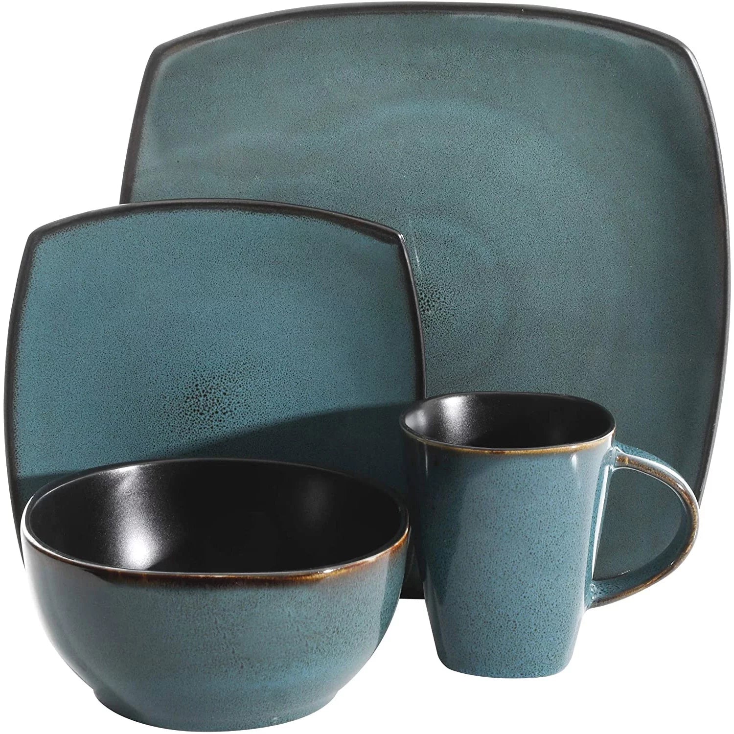 Teal Dinnerware Set, 16 Piece Plates Bowls and Mugs Z89386