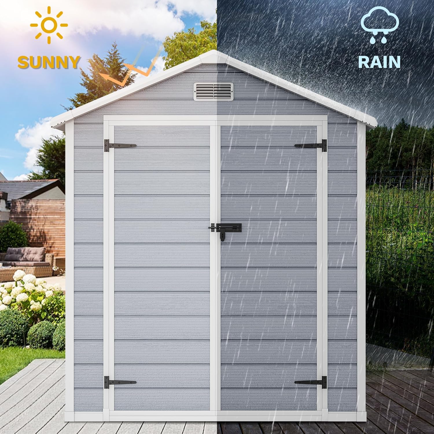 Resin Storage Shed with Reinforced Floor, Lockable Door and Window K241242