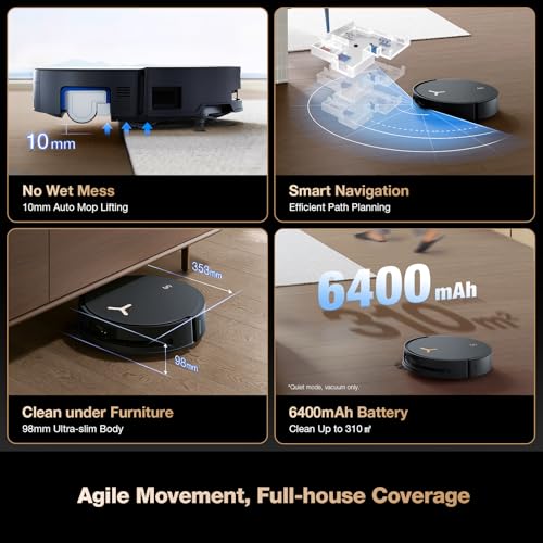 Robot Vacuum and Mop, 18500Pa Suction, Auto-Lift, Self-Emptying X838