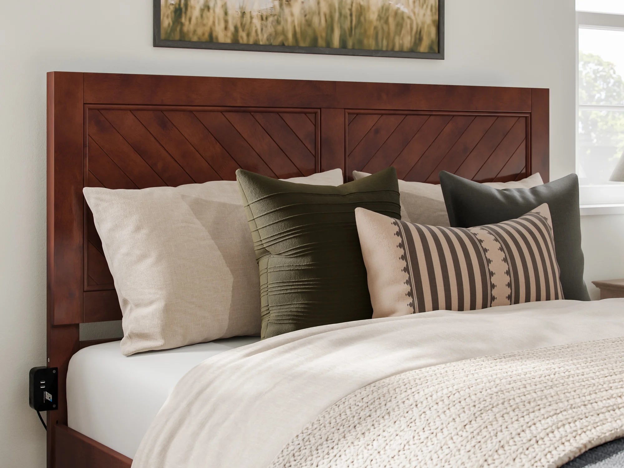 Walnut Solid Wood Platform Bed with Storage Drawers, Queen R138
