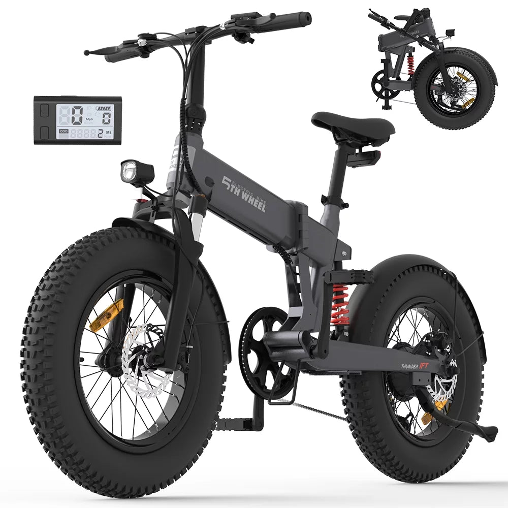5TH WHEEL Thunder 1FT 20" Fat Tire Electric Bike, 48V 10.5Ah Removable Battery, 500W Motor Foldable Ebike with Dual Shock Absorbe, Shimano 6 Speed City Commuter Electric Bicycle for Adults