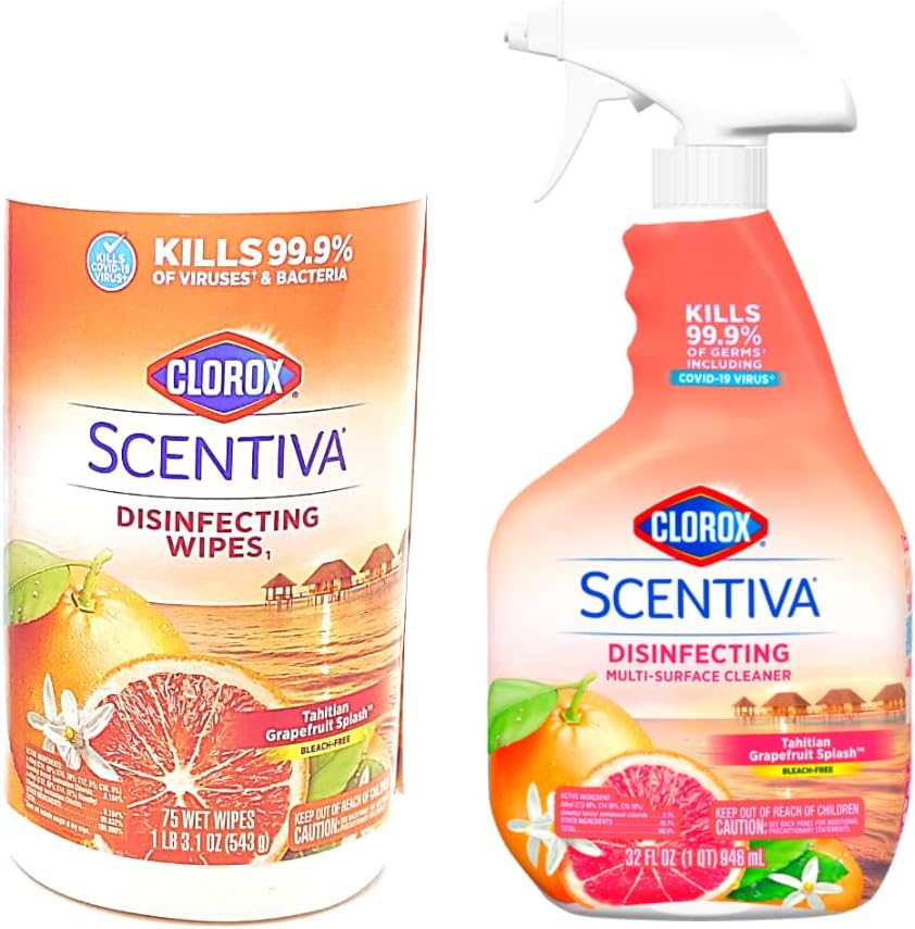 Clorox Scentiva Disinfecting Multi-Surface Cleaner Spray & Disinfecting Wipes, Tahitian Grapefruit Splash Scent