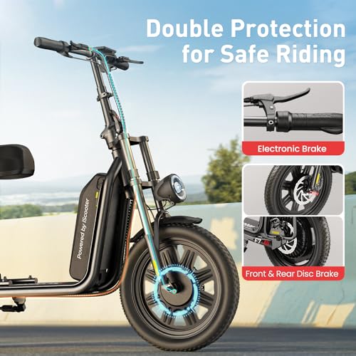 Electric Scooter with Seat, Long Range, Adjustable Handlebar, Dual Suspension J439