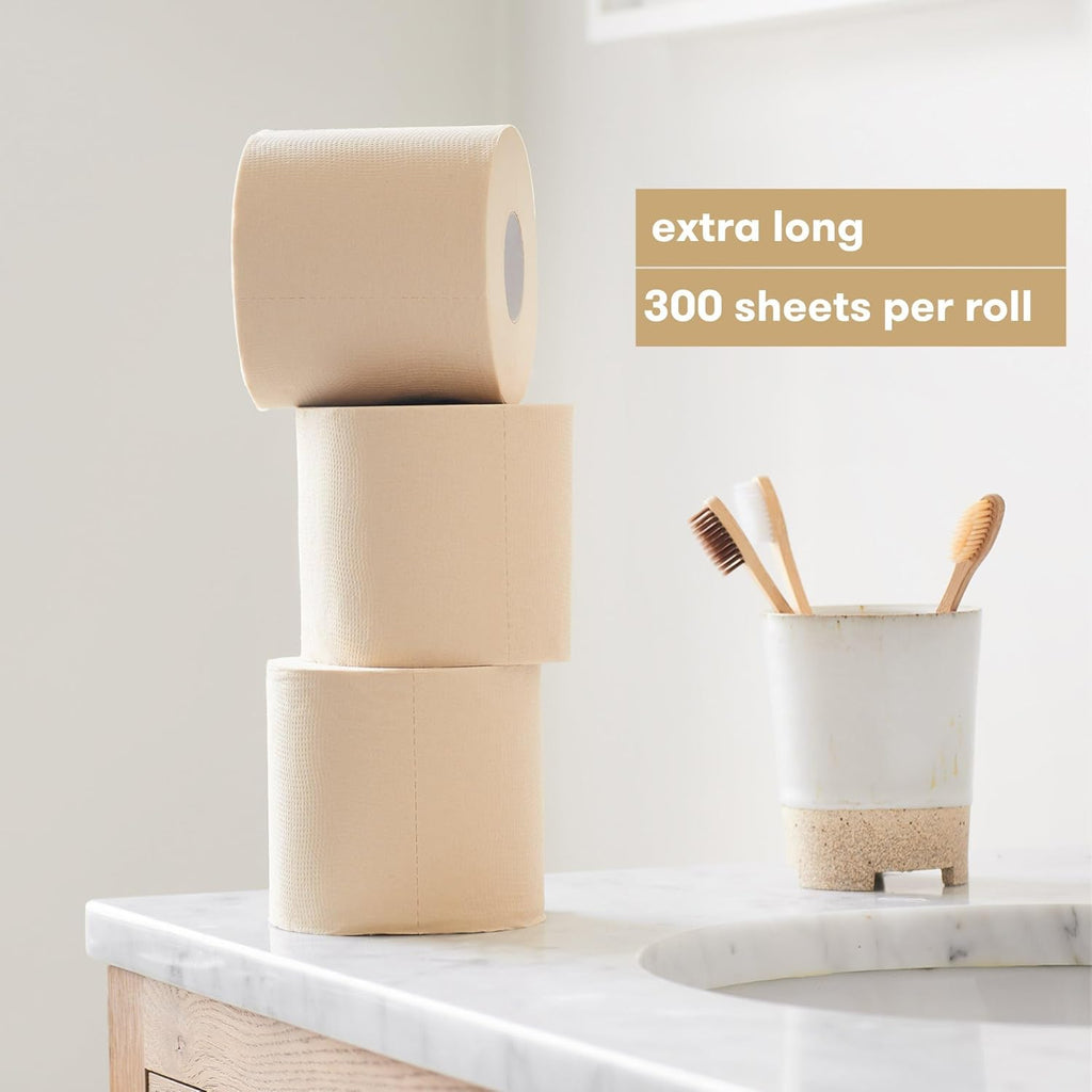 Bamboo Toilet Roll 48 Pack, 3 Ply, 300 Sheets, Plastic-Free B21059