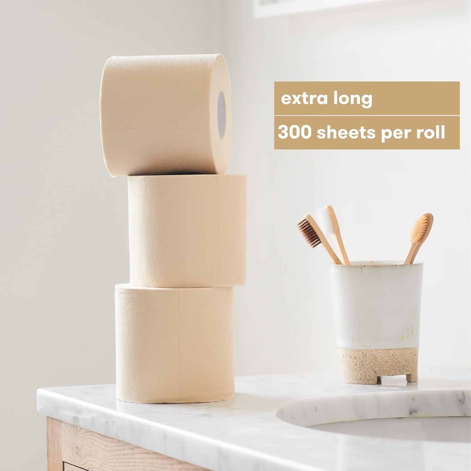 Bamboo Toilet Roll 48 Pack, 3 Ply, 300 Sheets, Plastic-Free B21059