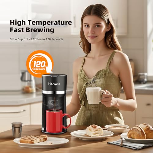 Single Serve Coffee Maker for K Cup and Ground Coffee, 6 to 12 oz Brew Sizes, Black D464070
