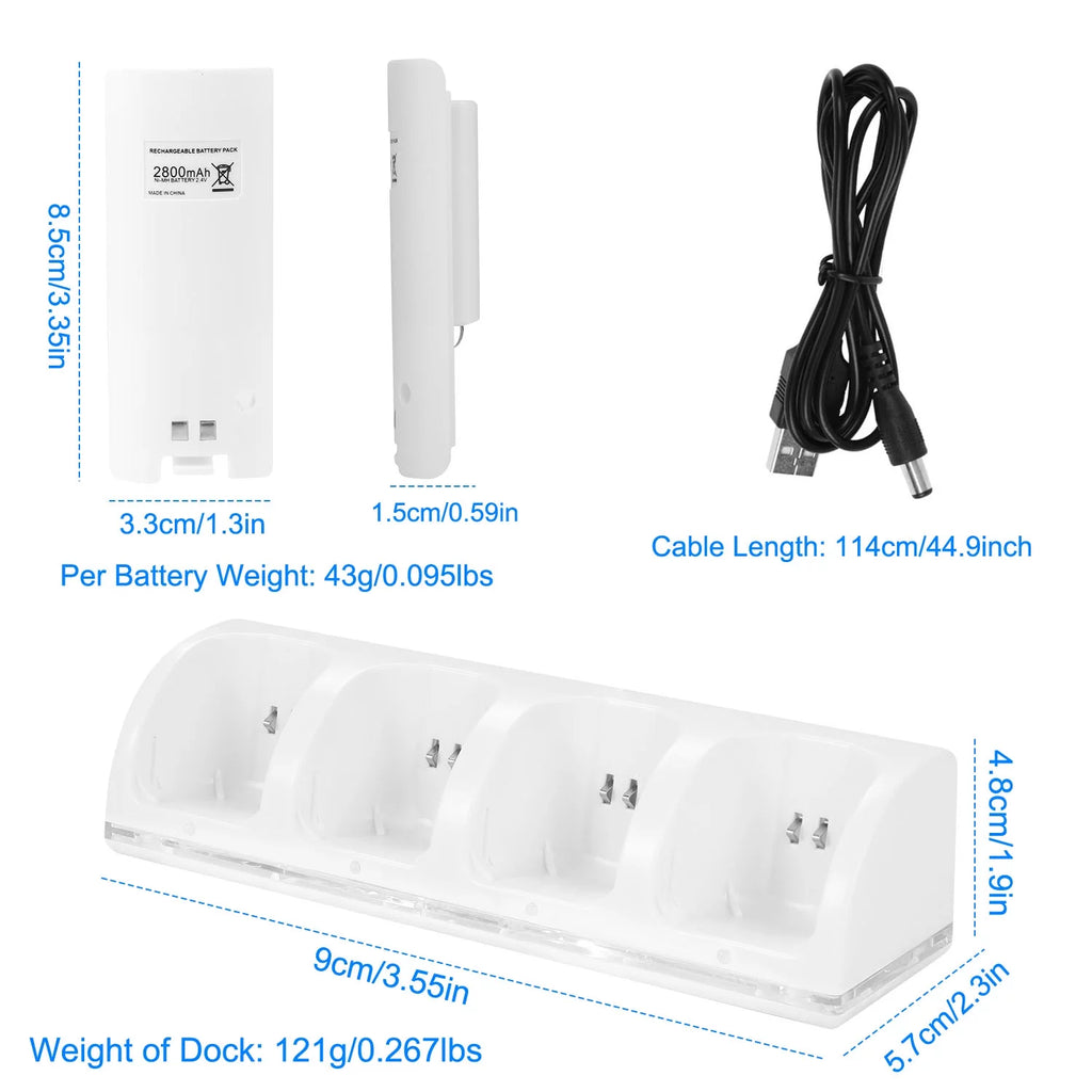 4 Remotes Charging Dock Game Controller Charger for Wii White N3112