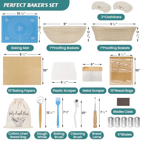 Bread Proofing Basket Set of 2, 9 Inch Round, Sourdough Kit E69919