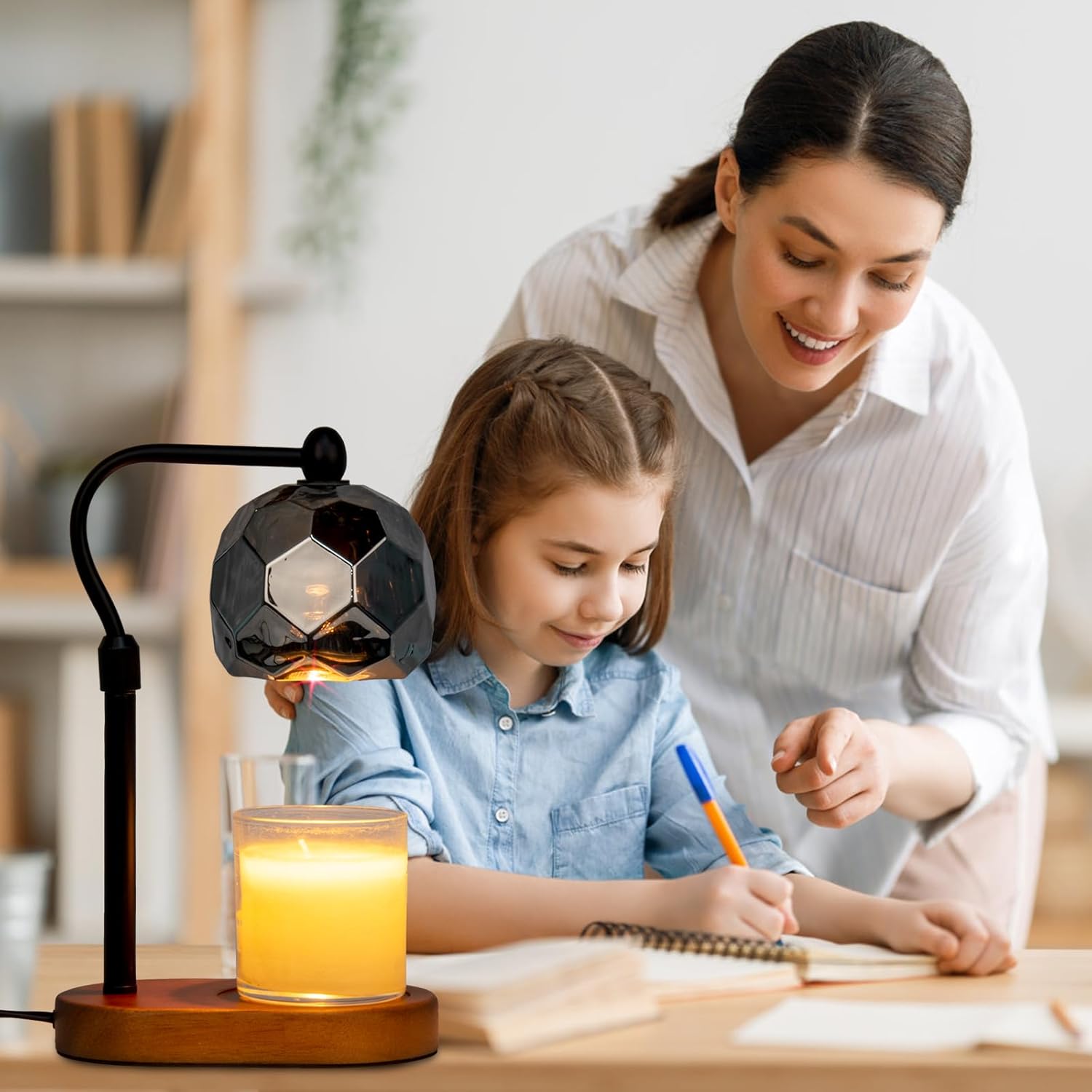 Candle Warmer Lamp with Timer, Adjustable Dimmer and Height, Wooden Base V8585