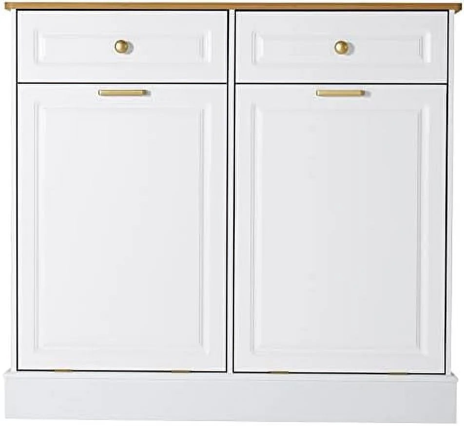 Double Barn Door Trash Cabinet with Hideaway Drawer U8207