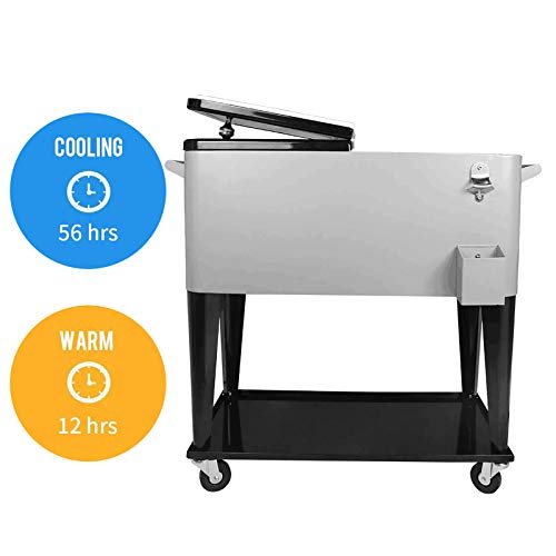 80 Quart Rolling Ice Chest Cooler Cart with Wheels and Handle B142940