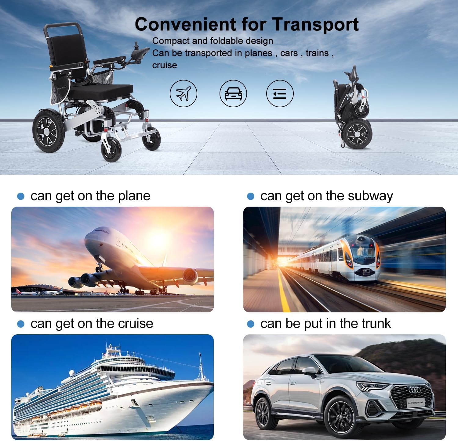 Electric Wheelchair for Adults, Lightweight Foldable, 20 Mile Range D4121