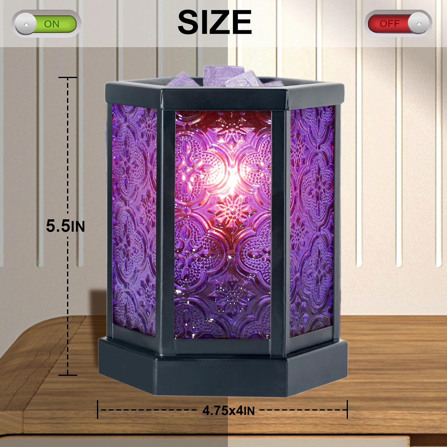 Moroccan Electric Wax Melt Warmer Decorative Candle Burner, Hexagonal Purple Glass U6330