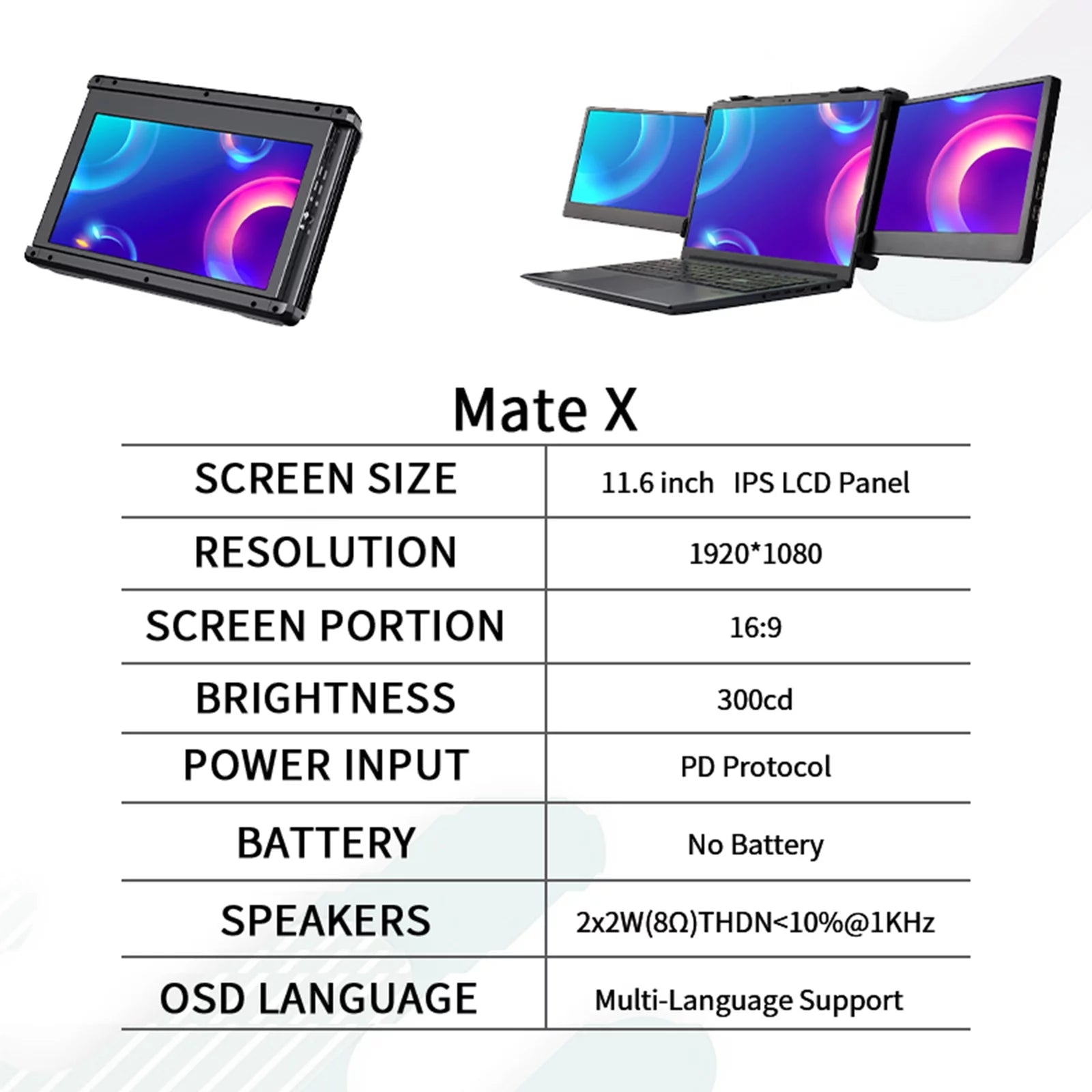 Portable Dual Screen Monitor for Laptop 11.6 Inch IPS 1080P S77576