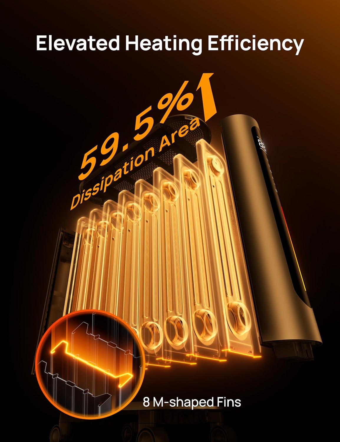 Oil Filled Radiator Heater, 1500W with Remote Control, 3 Modes, 24-Hour Timer, Child Lock, Indoor Use P1196