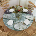 Round Vinyl Fitted Tablecloth with Flannel Backing Elastic Edge Design Table Cover Waterproof Oil-Proof PVC Table Cloth Stain-Resistant Wipeable for Round Table