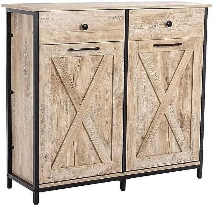 Double Barn Door Trash Cabinet with Hideaway Drawer X802