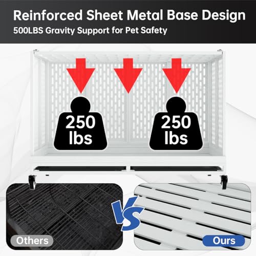 48 Inch Heavy Duty Dog Crate with Wheels, Folding Metal Cage for Large Dogs F752