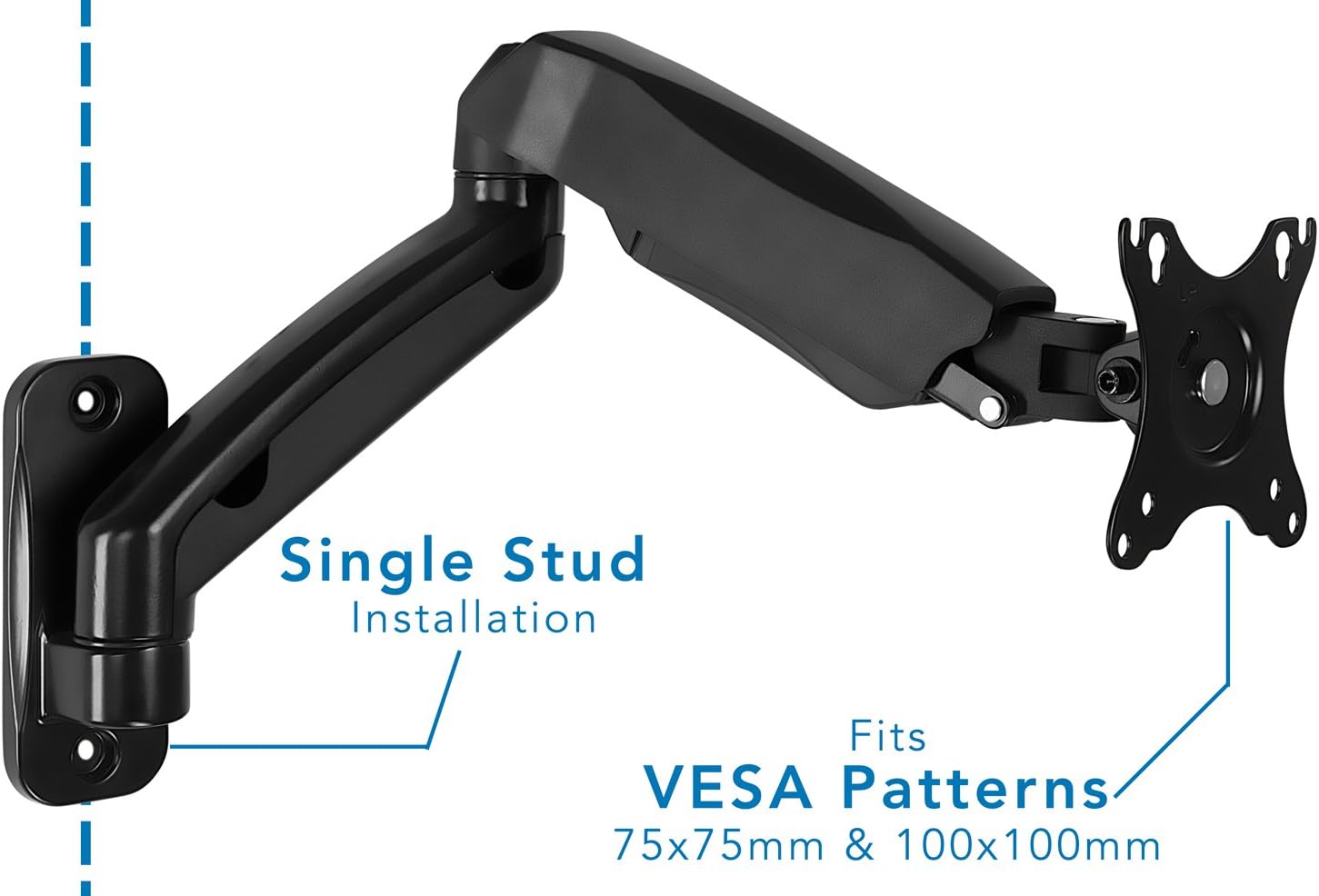 Monitor Wall Mount Arm, Full Motion Gas Spring, Fits 13-32 Inch Screens, VESA 75/100 D696208