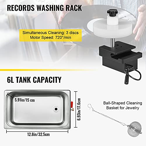 Ultrasonic Vinyl Record Cleaner 6L 40kHz Stainless Steel Tank L78525