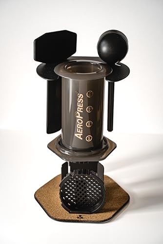 Organizer for AeroPress® Coffee Maker, Caddy Station holds Coffee Maker, Filters, Accessories, Space Saving, Steel and Cork, Precision Fit for Original and GO - Companion for AeroPress® by PBD (Black)