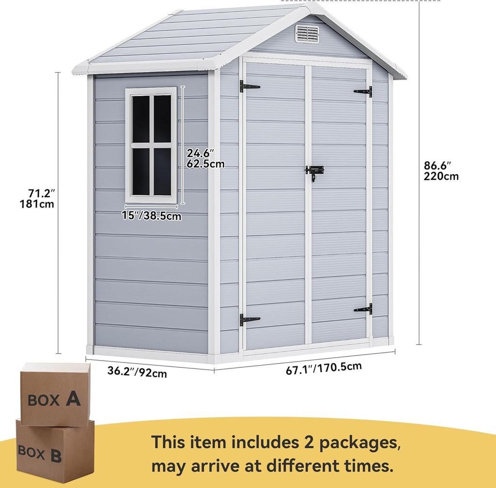 Resin Storage Shed with Reinforced Floor, Lockable Door and Window K241242