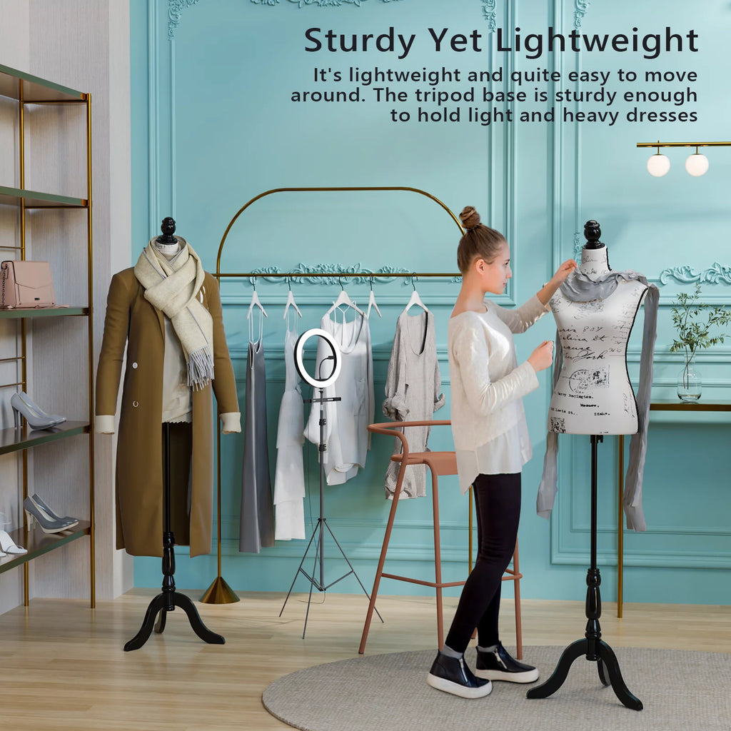 Dress Form Mannequin Body Torso with Wooden Tripod Base Stand Y5677