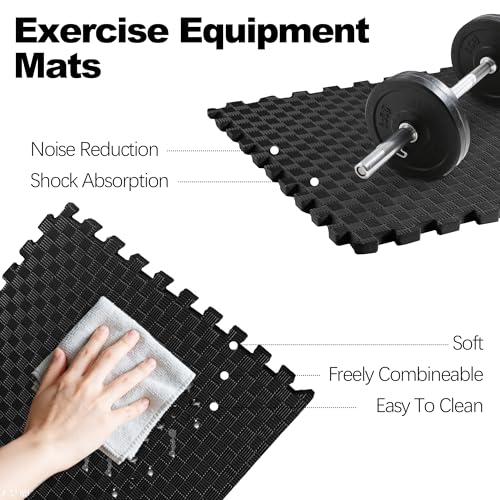 1" Thick EVA Interlocking Foam Gym Flooring Mat, 6 Tiles, Black M5857