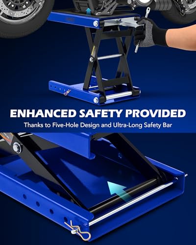 Motorcycle Scissor Lift Jack, 1100 lb Capacity, Wide Deck with T Handle, for ATV Dirt Bike Cruiser V607