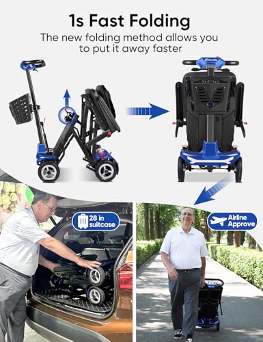 Ultra Lightweight Folding Mobility Scooter for Adults, 4 Wheel, Travel, Blue X114884