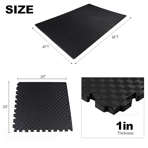 1" Thick EVA Interlocking Foam Gym Flooring Mat, 6 Tiles, Black M5857