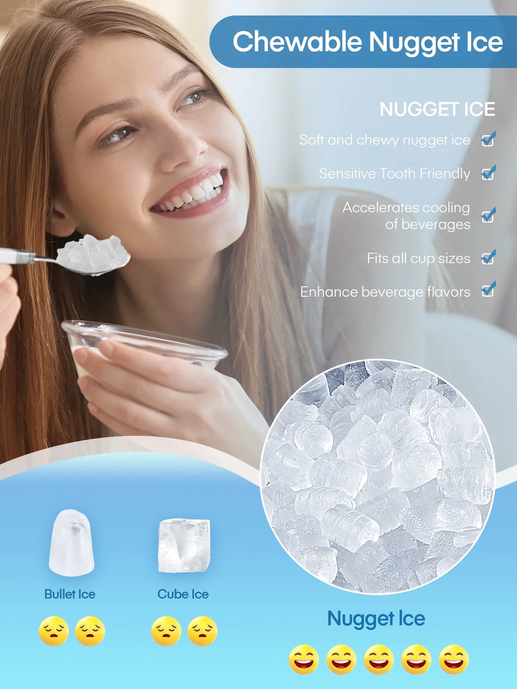 Nugget Ice Maker Countertop, Self-Cleaning, Portable with Ice Scoop and Basket H708792