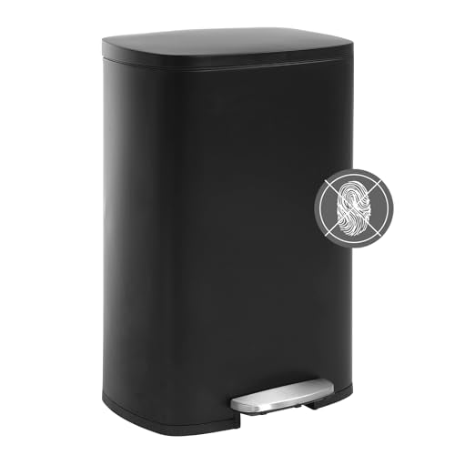 Trash Can, Garbage Can 13 Gallon/ 50L Stainless Steel Metal Bathroom Step Waste Bin for Home and Kitchen Waste and Recycling,White