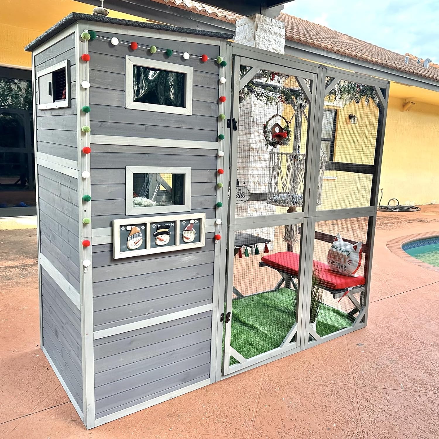 Outdoor Cat House with Run, 4-Tier Cat Cage Playpen F83073