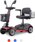 4 Wheel Powered Mobility Scooters, Mobility Scooters for Seniors, Folding Electric Wheelchairs for Adults Collapsible and Compact Duty Travel Scooter with Dual Battery and Basket(Red)