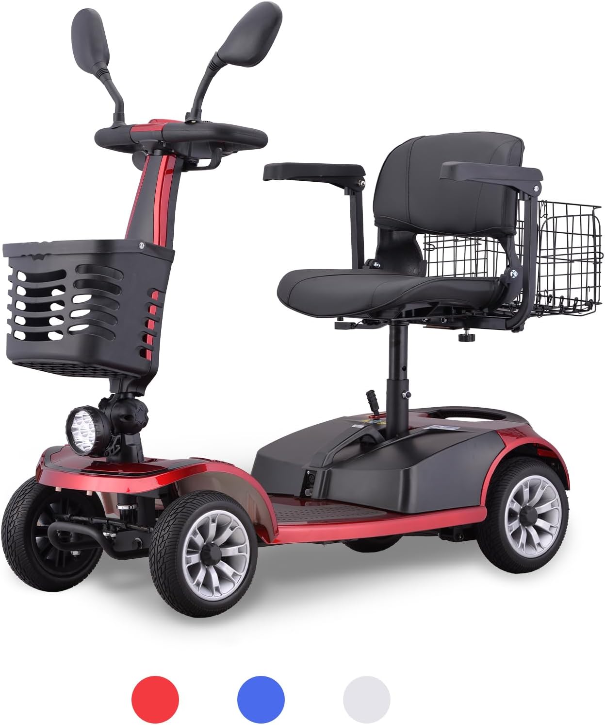 4 Wheel Powered Mobility Scooters, Mobility Scooters for Seniors, Folding Electric Wheelchairs for Adults Collapsible and Compact Duty Travel Scooter with Dual Battery and Basket(Red)