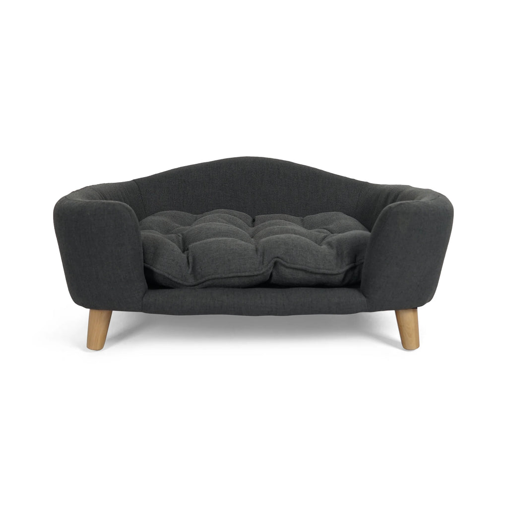 Mid Century Small Plush Pet Bed, Dark Gray and Natural I958