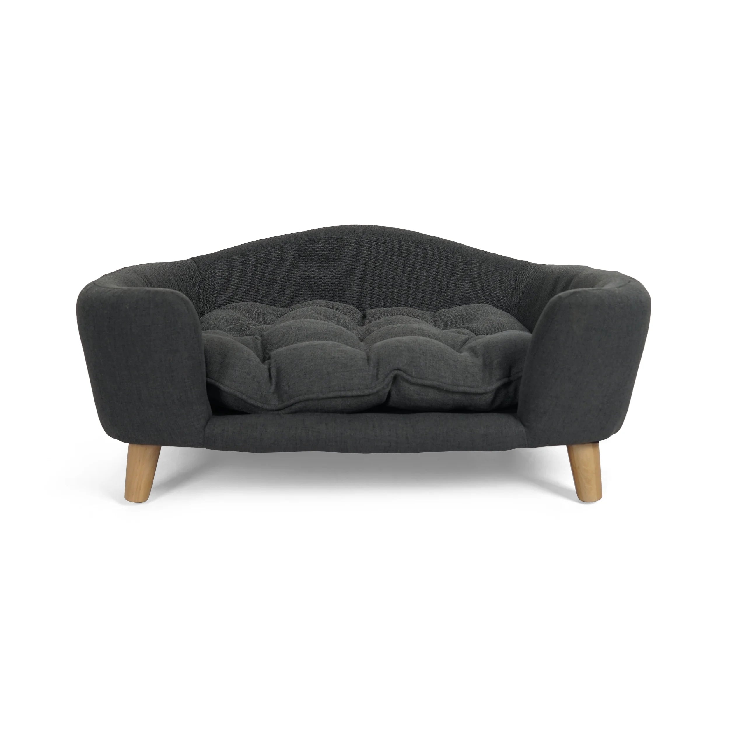 Mid Century Small Plush Pet Bed, Dark Gray and Natural I958
