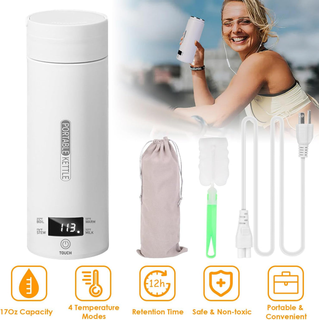 Portable Electric Kettle 500ML Stainless Steel with Auto Shut-Off B421
