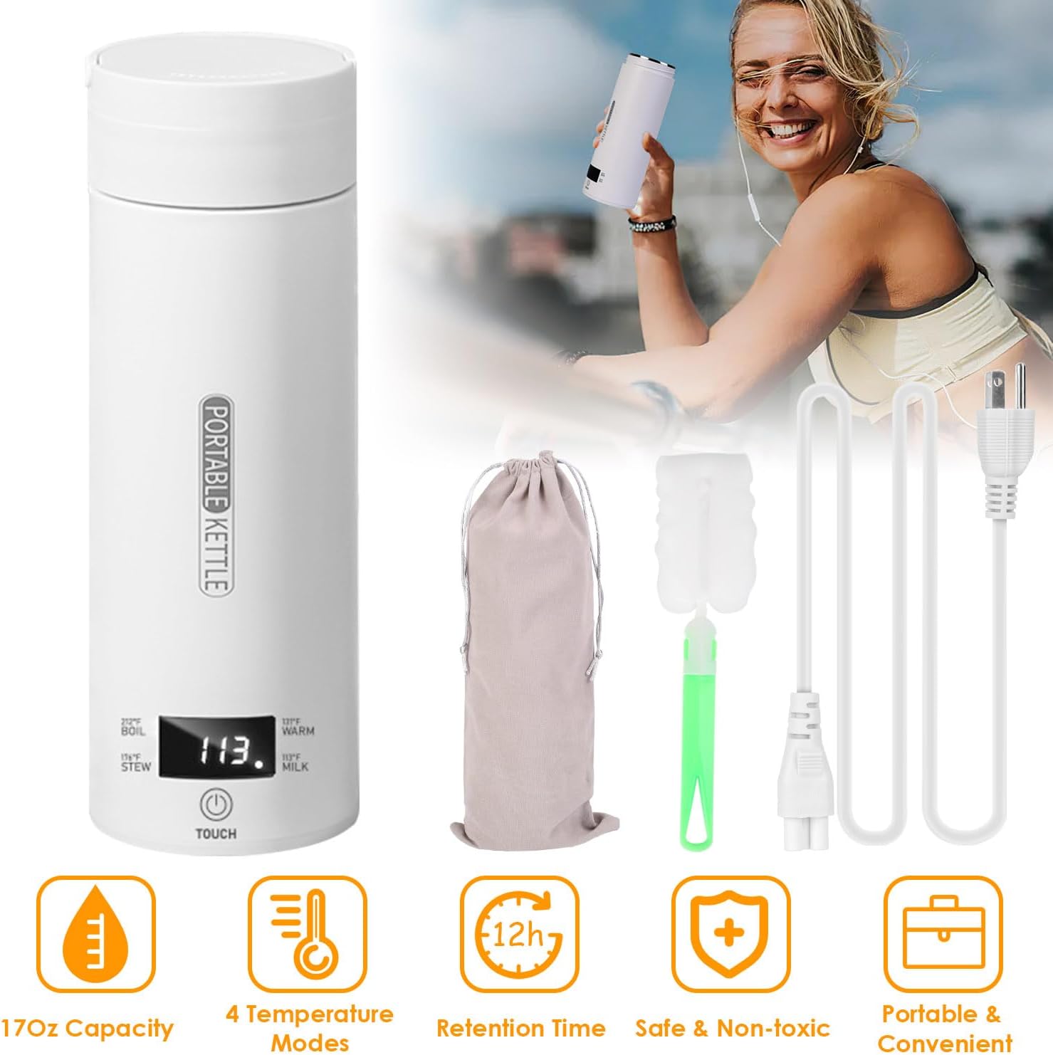 Portable Electric Kettle 500ML Stainless Steel with Auto Shut-Off B421