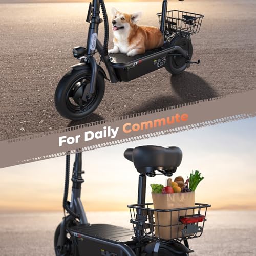 Electric Scooter with Seat, Long Range, Adjustable Handlebar, Dual Suspension J439
