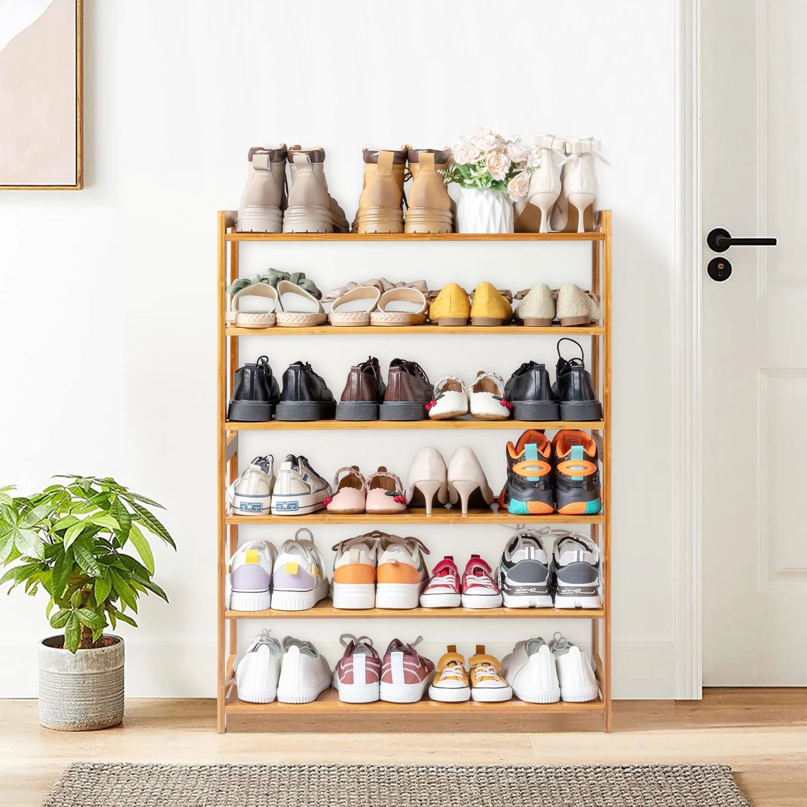 Bamboo Shoe Storage Rack 6-Tier, Holds 18-24 Pairs E417279