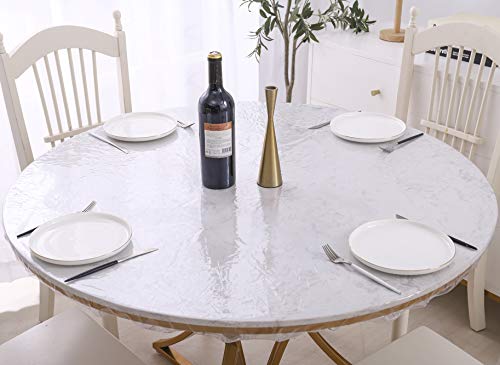 Round Vinyl Fitted Tablecloth Waterproof Heavy Duty Elastic Edge Table Cover Y76560