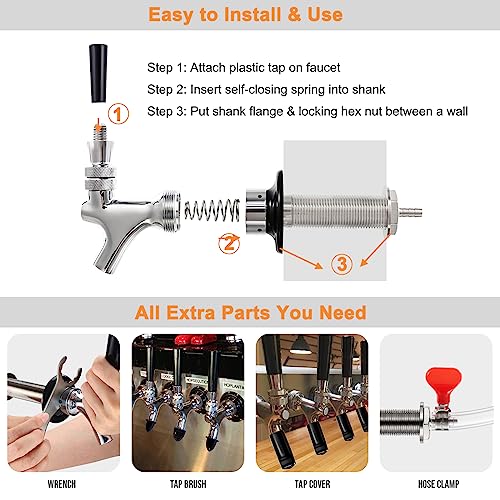 Draft Beer Faucet Shank with 1/4'' Beer Line Barb, Stainless Core Z9714
